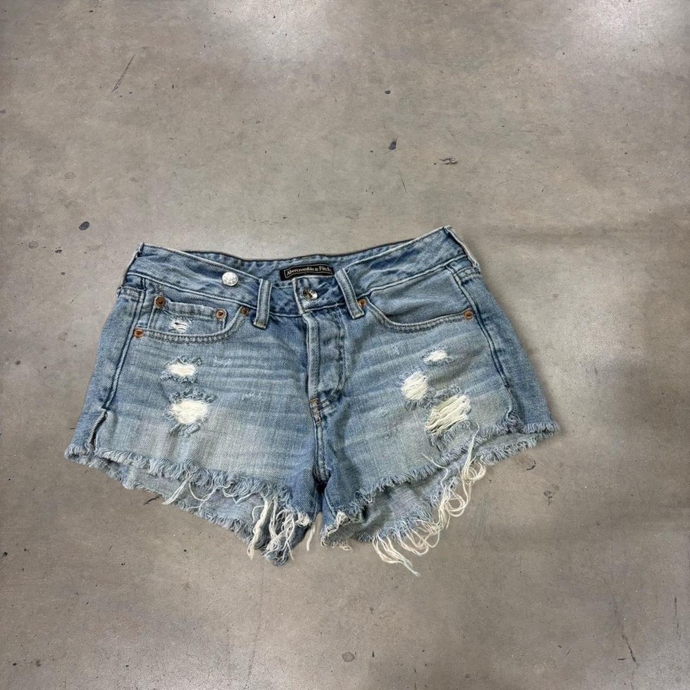 Abercrombie & Fitch Blue Distressed Denim Mini Shorts Womens 26 Y2K Low Rise